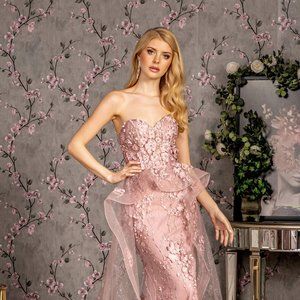 NEW LONG FORMAL SLEEVELESS MERMAID DRESS EMBROIDERED WITH FLORAL APPLQIUE GL3257